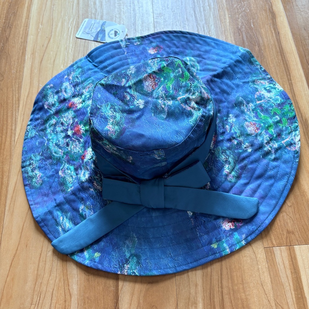 Reversible Sun & Rain Floral Teal Blue Wide Brim Hat